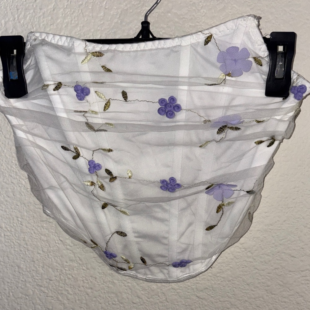 SHEIN White Top with Purple Floral Embroidery